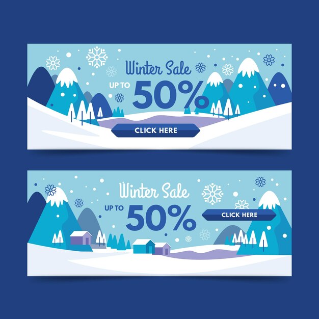 Modelo de banners de venda de inverno em design plano