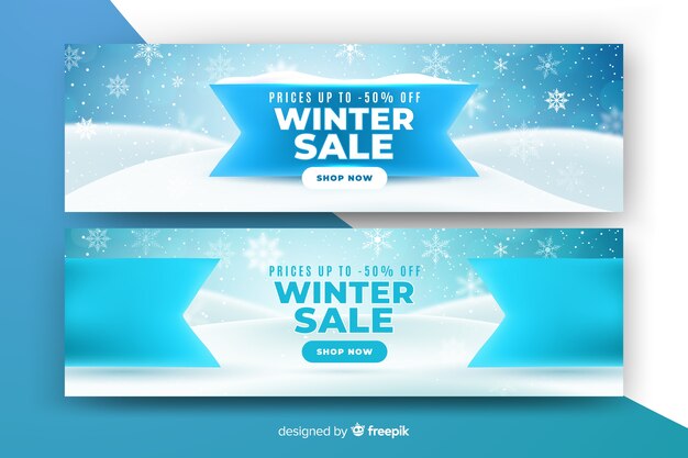 Modelo de banners de venda de inverno realista