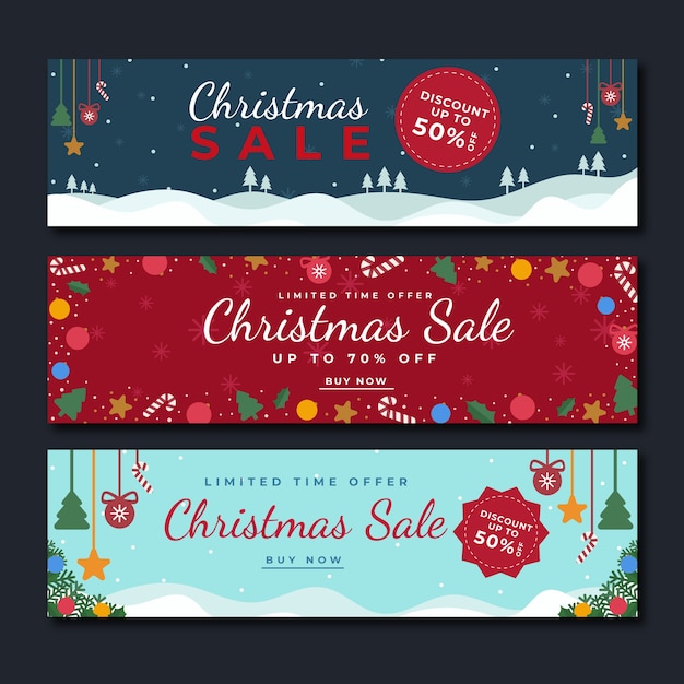 Modelo de banners de venda de natal de design plano