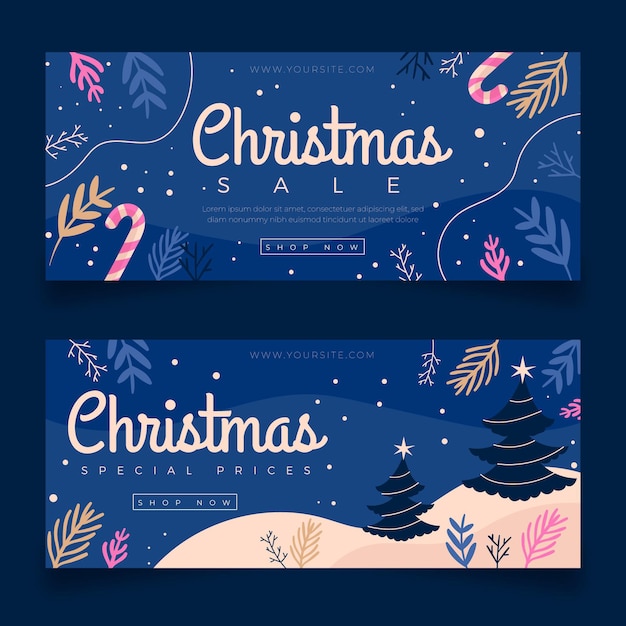 Modelo de banners de venda de natal de design plano