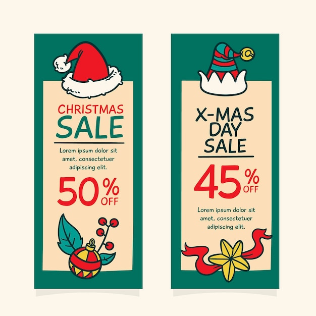 Modelo de banners de venda de natal desenhado à mão