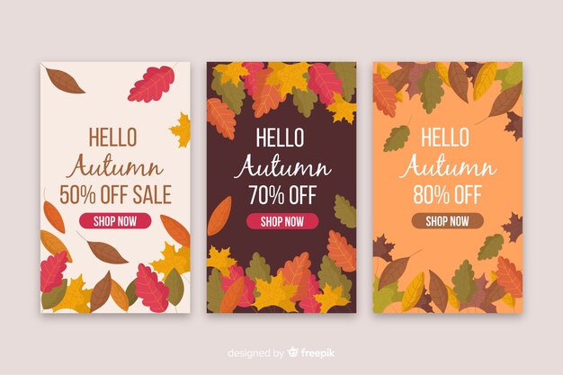 Modelo de banners de venda outono design plano