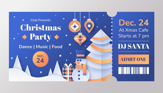 Modelo de bilhete de festa de natal estilo papel