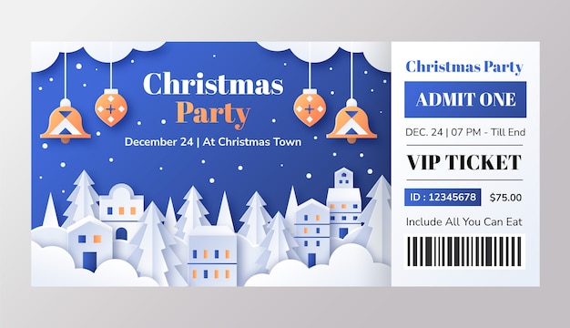 Modelo de bilhete de festa de natal estilo papel
