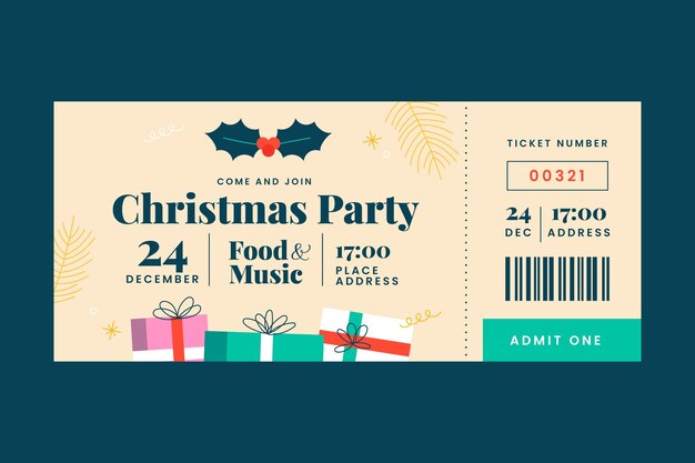 Modelo de bilhete de festa de natal plano