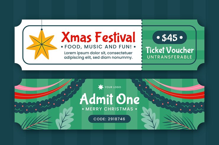 Vetor grátis modelo de bilhete de festa de natal plano