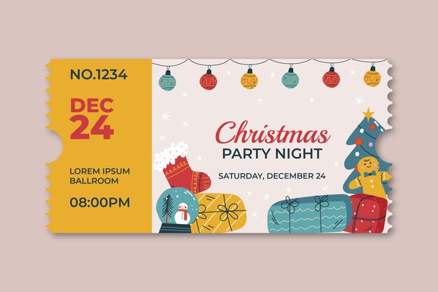Modelo de bilhete de festa de natal plano