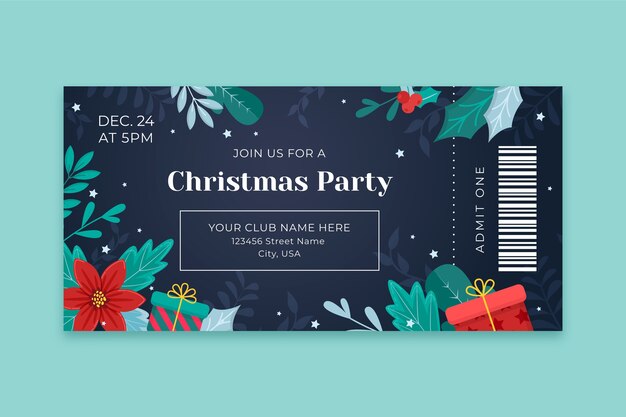 Modelo de bilhete de festa de natal plano