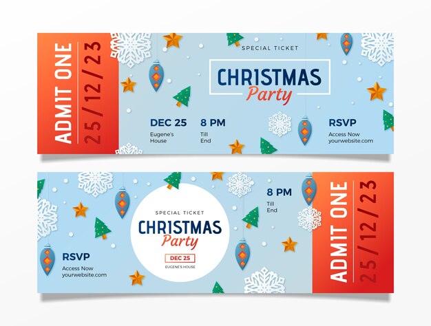 Modelo de bilhete de festa de temporada de natal estilo papel