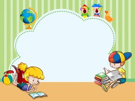 Modelo de borda com crianças lendo livros