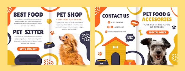 Vetor grátis modelo de brochura de loja de animais desenhados à mão