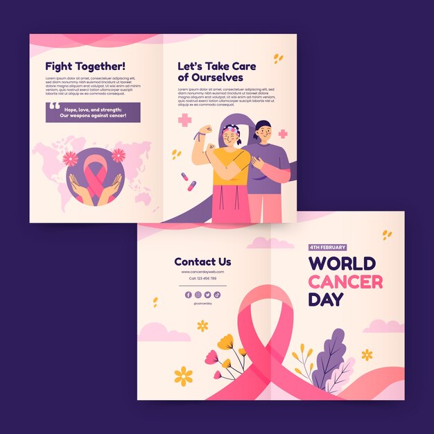 Modelo de brochura plana para o dia mundial do cancro