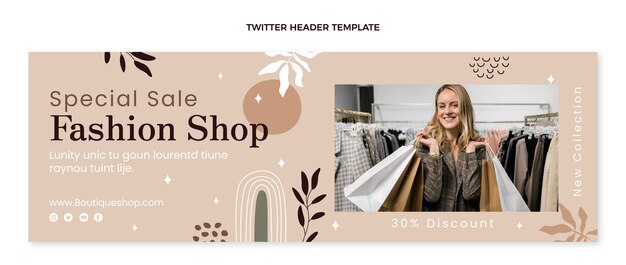 Modelo de cabeçalho de twitter boutique minimalista de design plano
