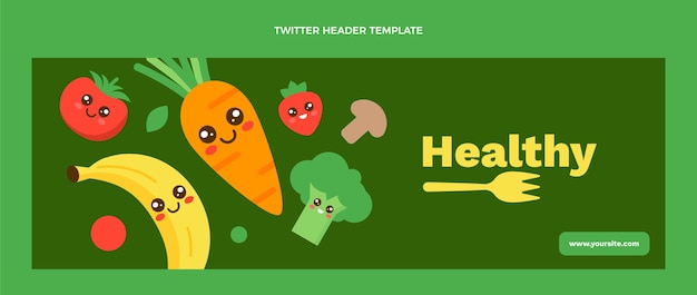 Modelo de cabeçalho de twitter de design plano de alimentos saudáveis