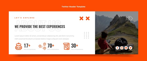 Modelo de cabeçalho de twitter de trekking de design plano
