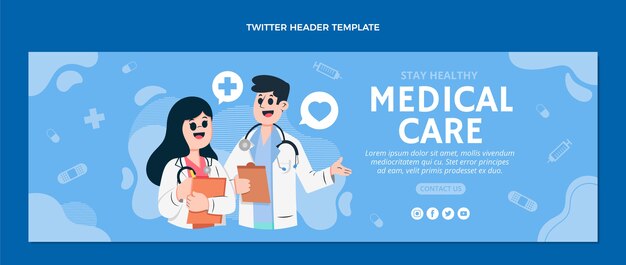 Modelo de cabeçalho de twitter médico de design plano