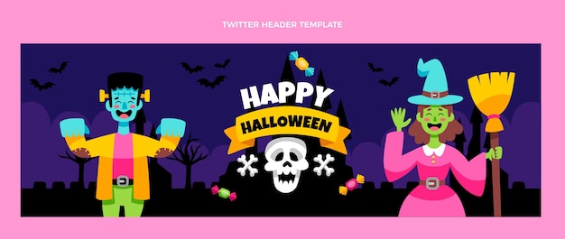 Modelo de cabeçalho de twitter plano de halloween