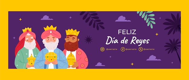 Modelo de cabeçalho de twitter plano para reyes magos