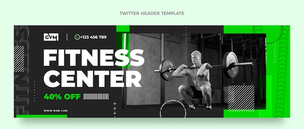 Vetor grátis modelo de cabeçalho do twitter do centro de fitness de design plano