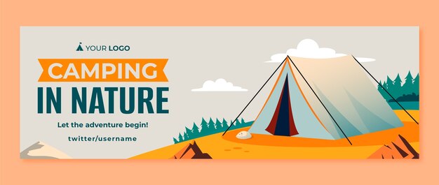 Modelo de cabeçalho plano do twitter para aventura no acampamento