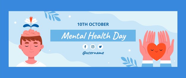 Modelo de cabeçalho plano do Twitter para conscientização do Dia Mundial da Saúde Mental