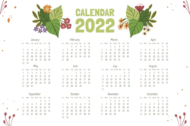 Vetor grátis modelo de calendário 2022 desenhado à mão
