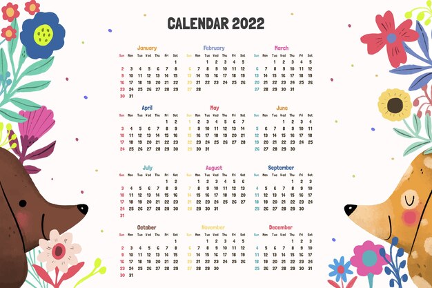 Vetor grátis modelo de calendário 2022 desenhado à mão