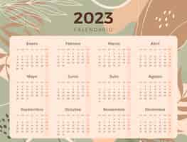 Vetor grátis modelo de calendário 2023 desenhado à mão em espanhol