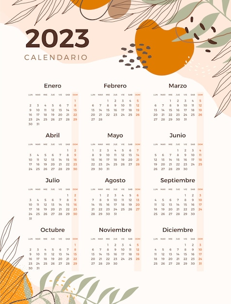 Vetor grátis modelo de calendário 2023 desenhado à mão em espanhol