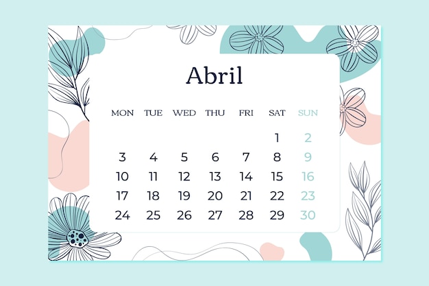 Modelo de calendário anual desenhado à mão