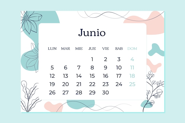 Modelo de calendário anual desenhado à mão