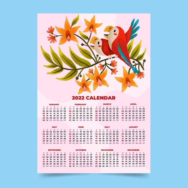 Modelo de calendário aquarela 2022