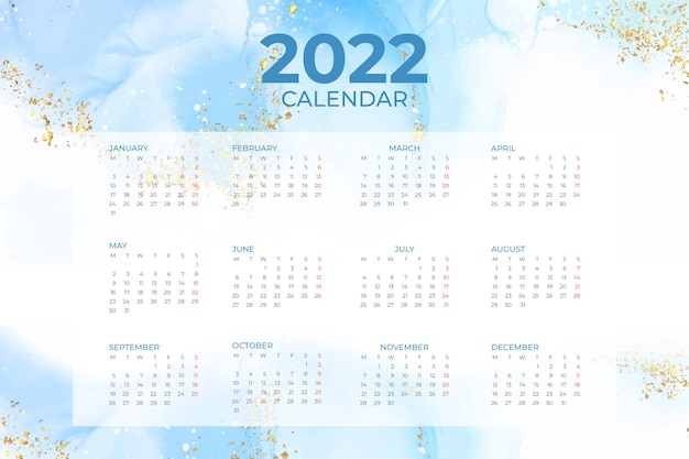 Vetor grátis modelo de calendário aquarela 2022