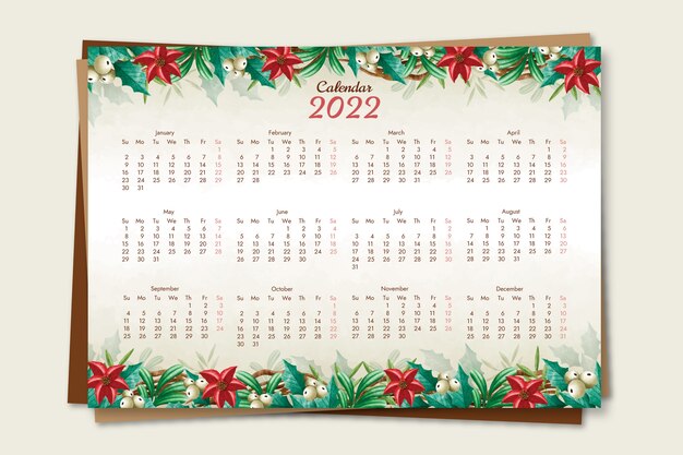 Modelo de calendário aquarela 2022