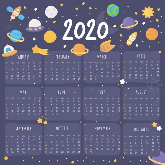 Modelo de calendário bonito 2020