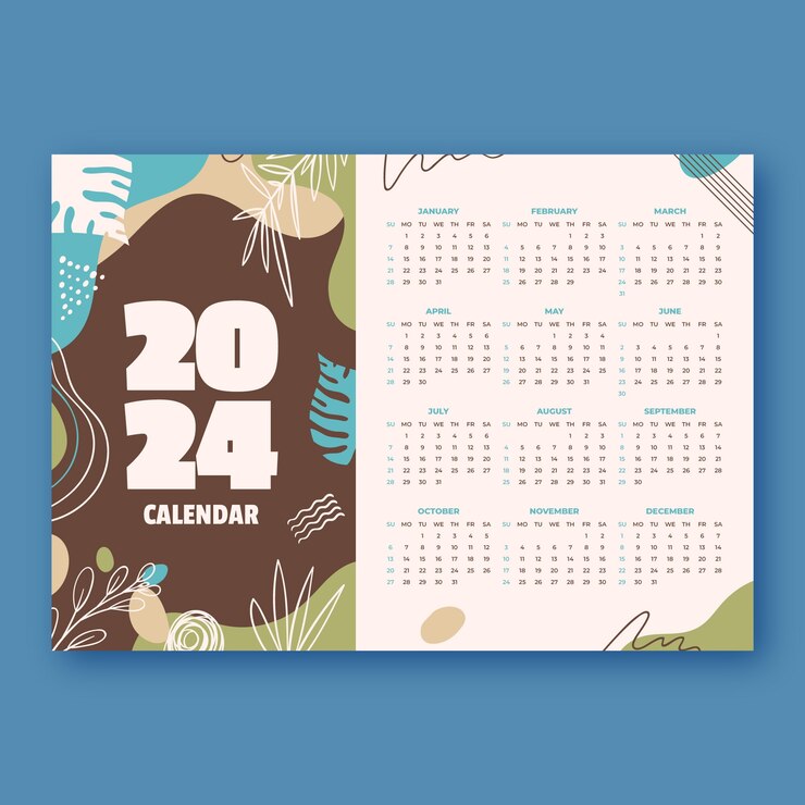 Vetor grátis modelo de calendário de 2024 desenhado à mão