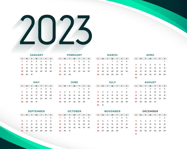 Modelo de calendário de ano novo de 2023 para artigos de papelaria de negócios