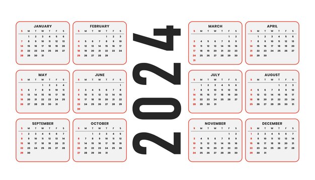 Modelo de calendário de ano novo de 2024 para vetor de mesa de escritório simples