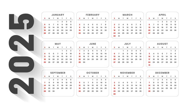 modelo de calendário de ano novo de 2025 mínima mesa de negócios ou parede