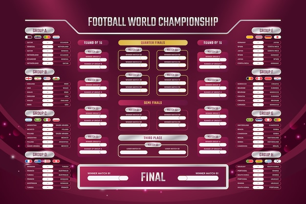 Modelo de calendário de campeonato de futebol gradiente