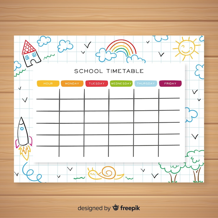 Vetor grátis modelo de calendário de escola desenhada de mão