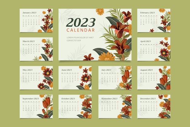 Modelo de calendário de mesa 2023 desenhado à mão