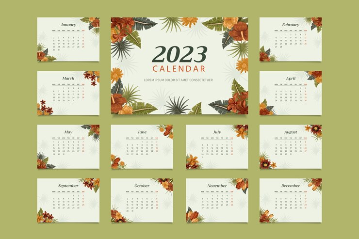 Vetor grátis modelo de calendário de mesa 2023 desenhado à mão