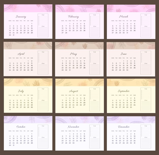 Modelo de calendário de mesa 2023 desenhado à mão
