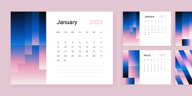 Modelo de calendário de mesa gradiente 2023