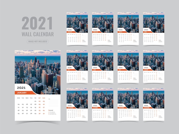 Modelo de calendário de parede 2021