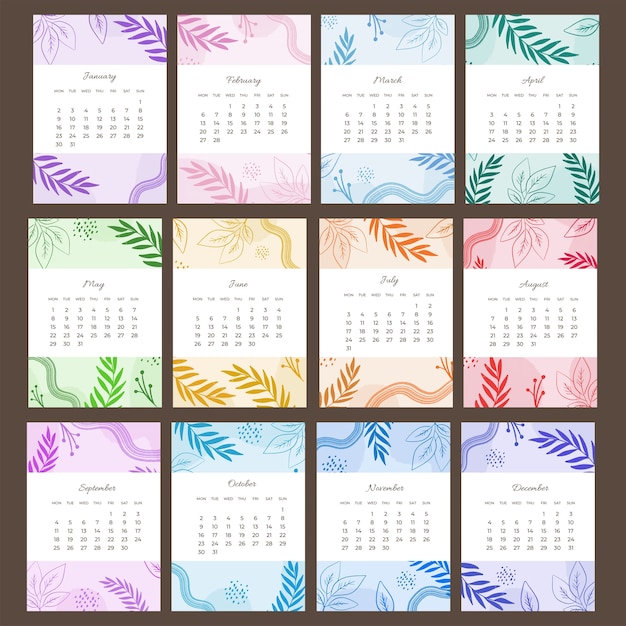 Modelo de calendário de parede 2023 desenhado à mão