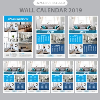 Modelo de calendário de parede de 2019