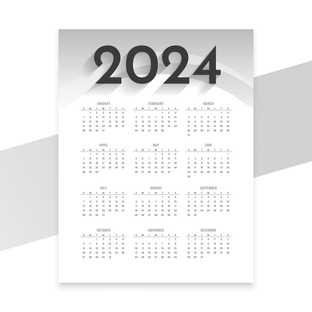 Vetor grátis modelo de calendário de planejador de eventos de estilo mínimo 2024 com meses e datas