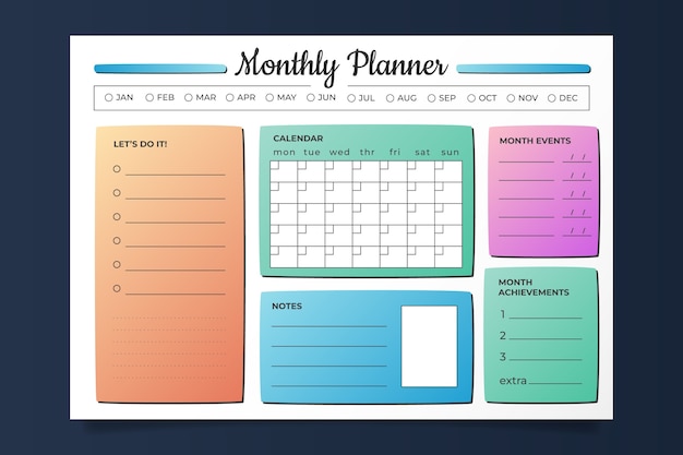 Vetor grátis modelo de calendário de planejador mensal gradiente 2023